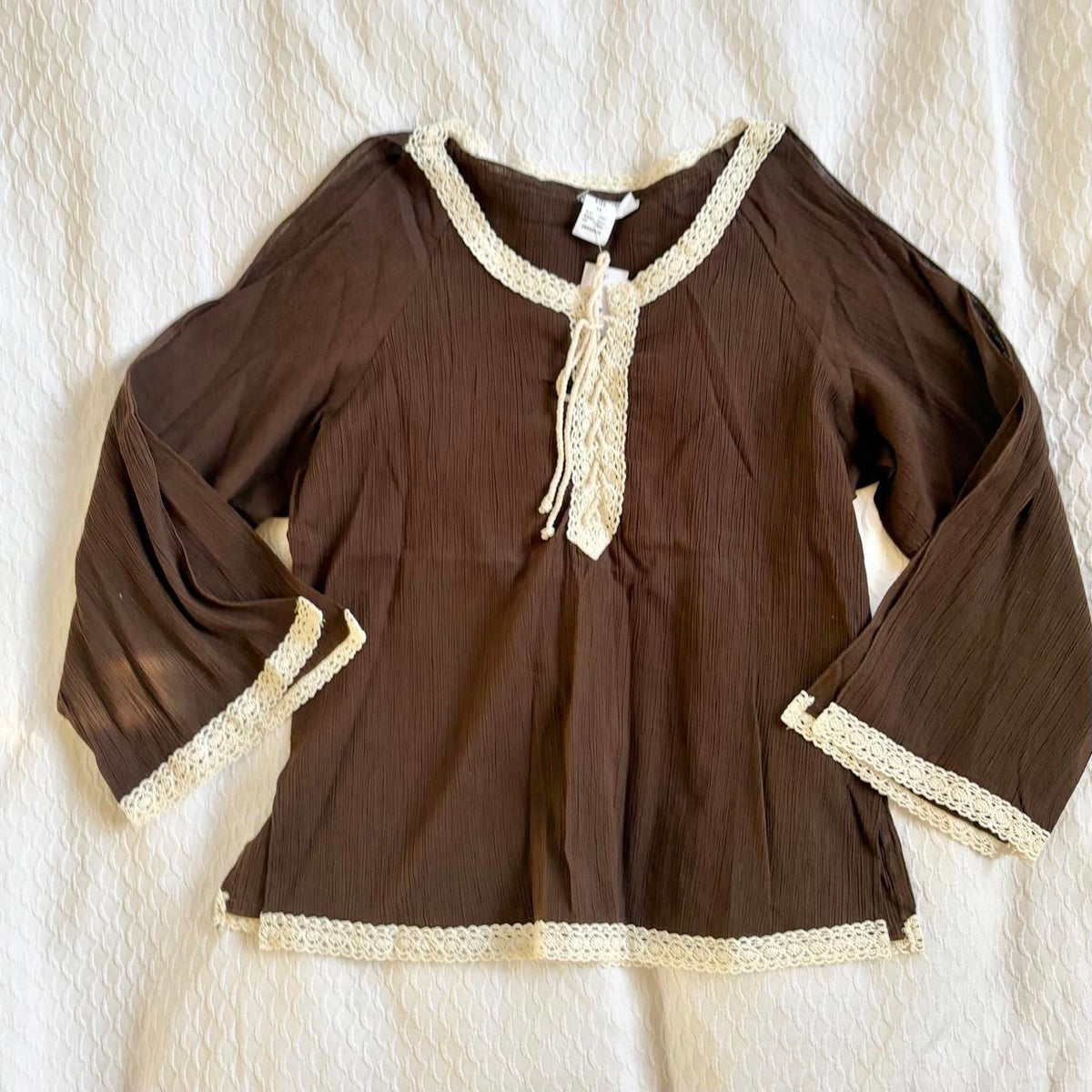vintage 2000s y2k brown peasant blouse
