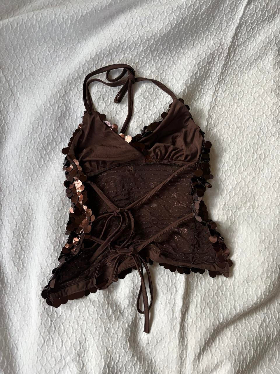 reworked y2k style sequin backless festival halter tank fairycore