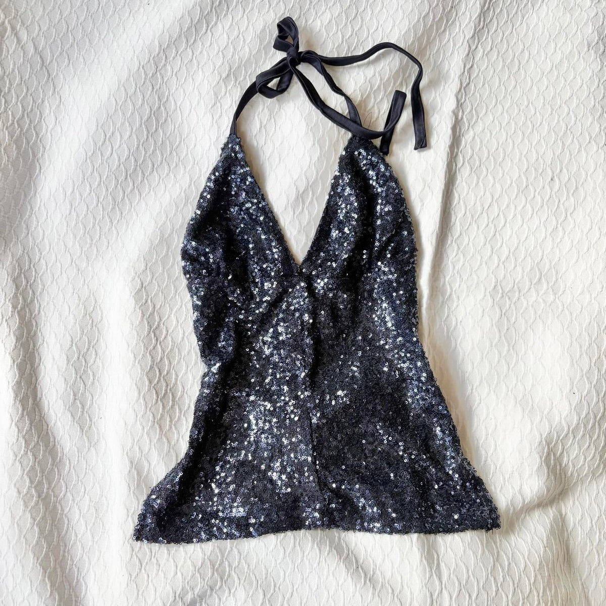 reworked y2k style sequin backless festival halter tank