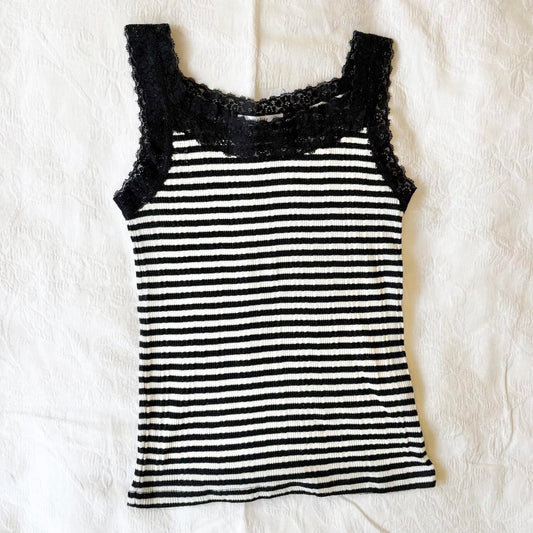 vintage 2000s y2k white black stripe knit tank