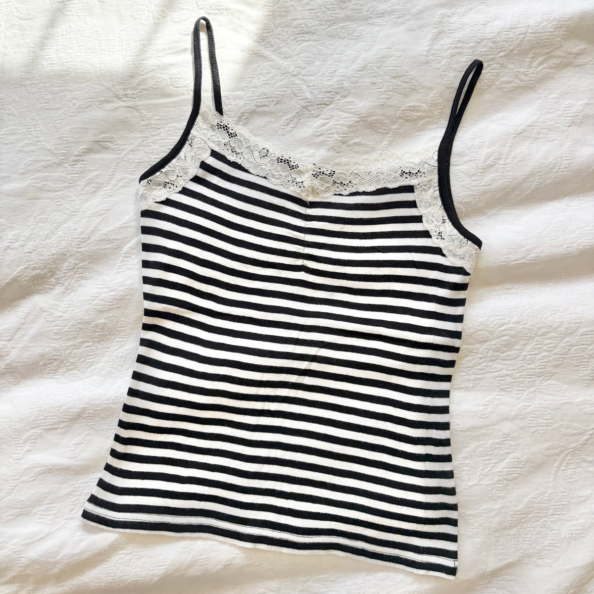 vintage 2000s y2k white black stripe cami