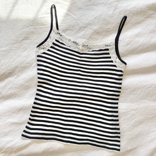 vintage 2000s y2k white black stripe cami