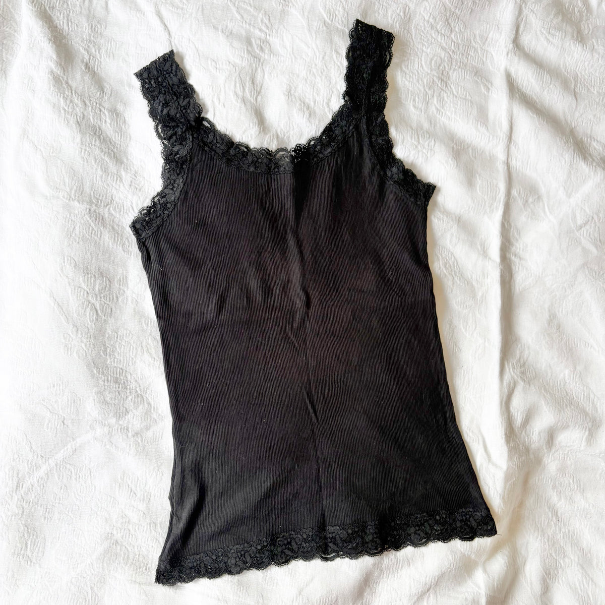 black lace trim tank top