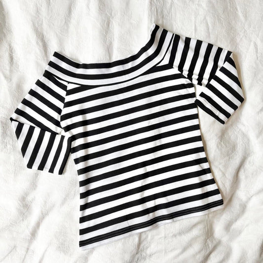 deadstock NWT 2000s y2k stripe boatneck 3/4 sleeve top