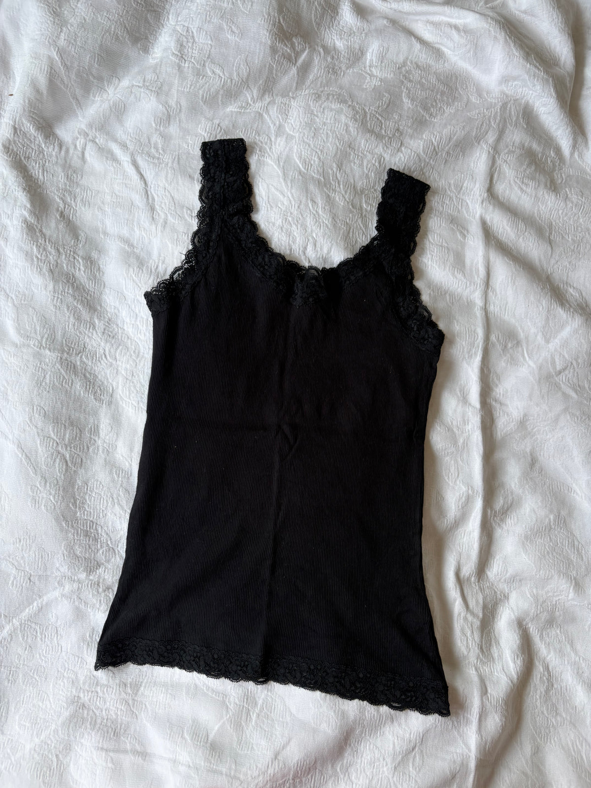 black lace trim tank top