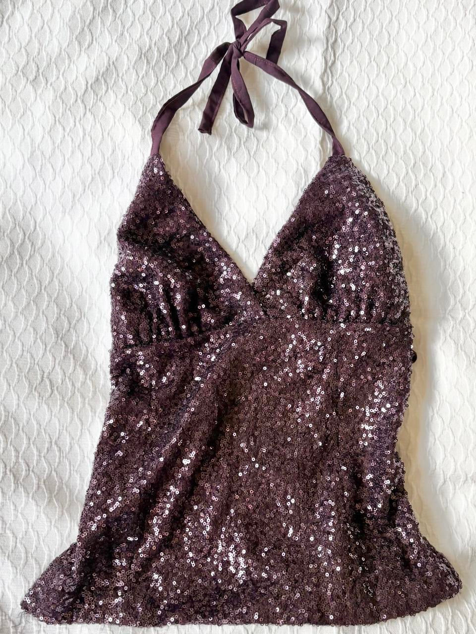 reworked y2k style sequin backless festival halter tank
