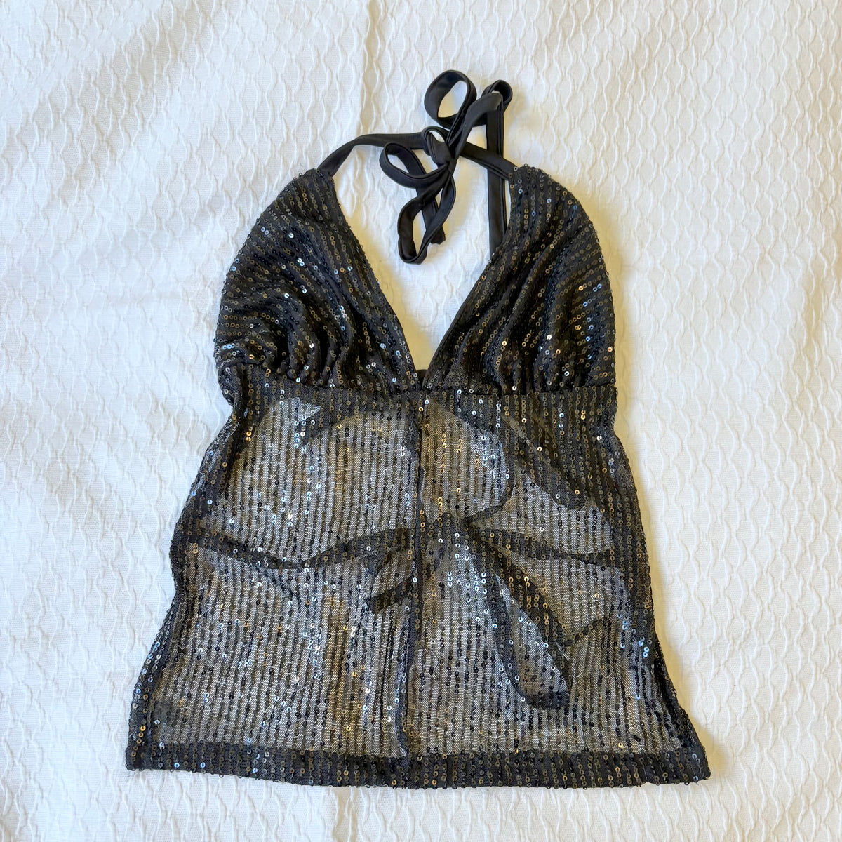 reworked y2k style sequin backless festival halter tank