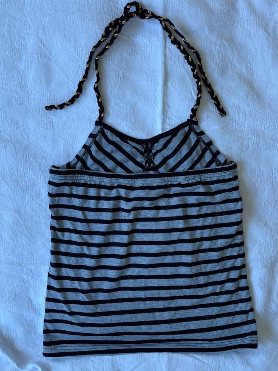 vintage 2000s y2k grey stripe halter neck