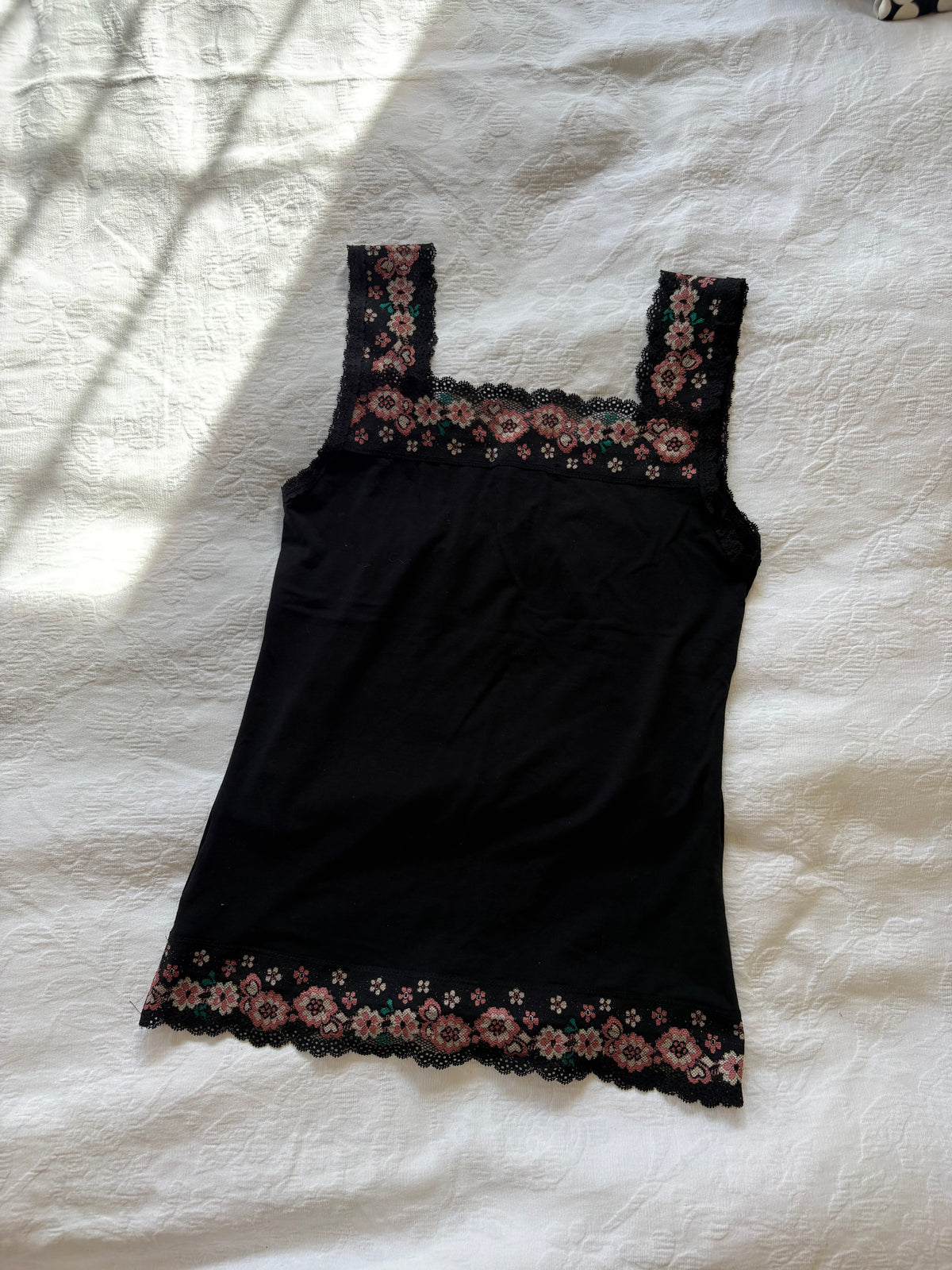 vintage 2000s y2k black floral fairycore tank