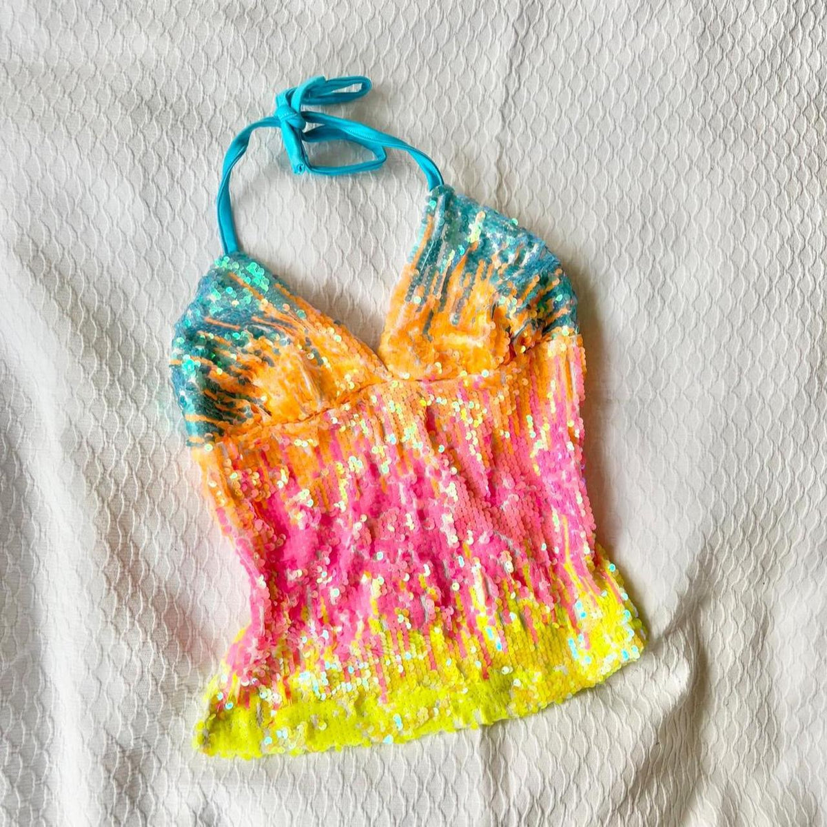 reworked y2k style sequin backless festival halter tank