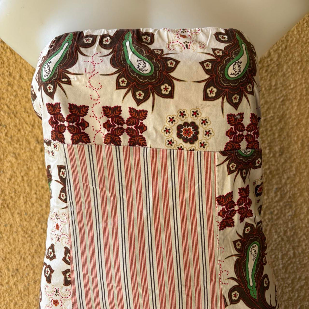 vintage 2000s y2k patchwork strapless midi dress