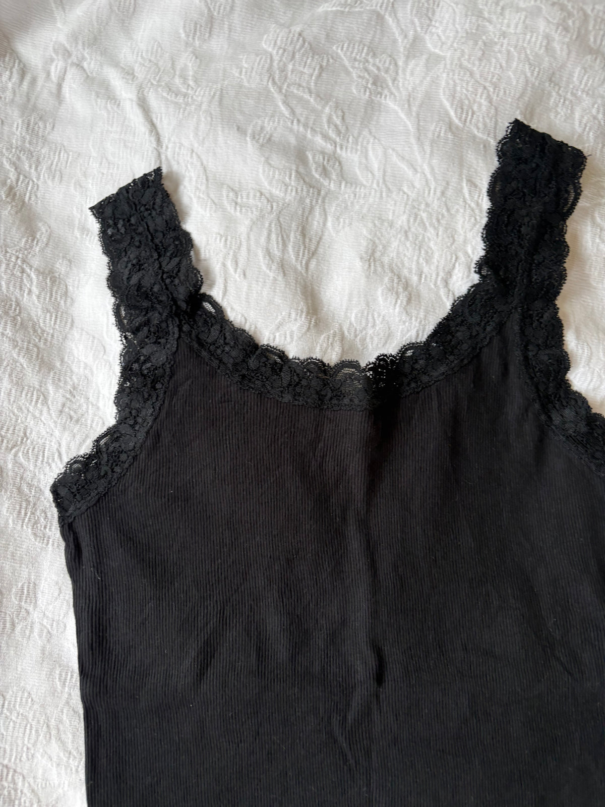 black lace trim tank top