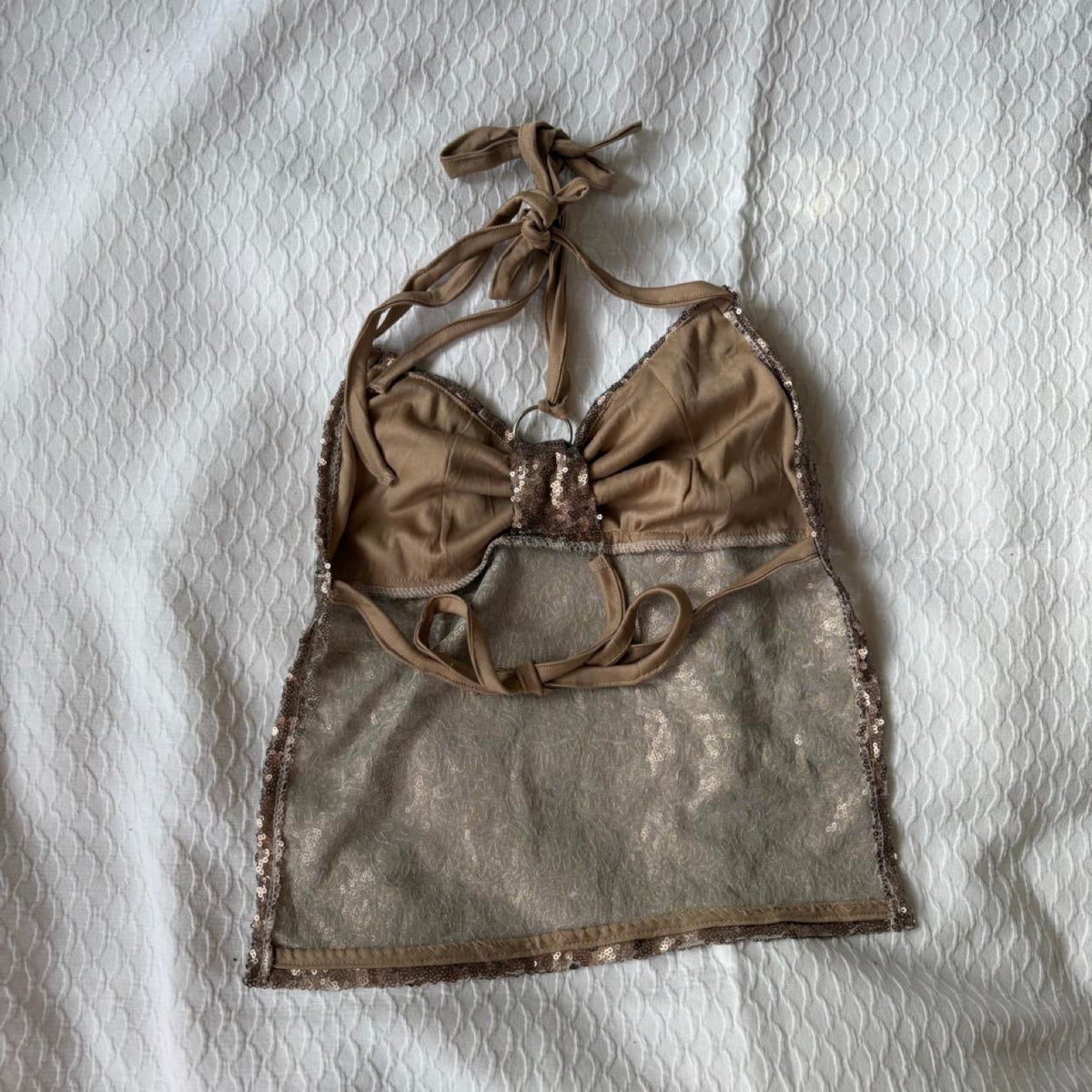 reworked y2k style sequin backless festival halter tank