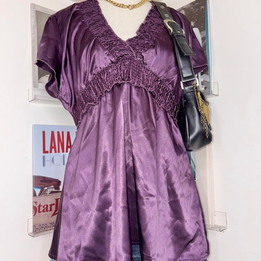 deadstock NWT 2000s y2k purple shirred shirt