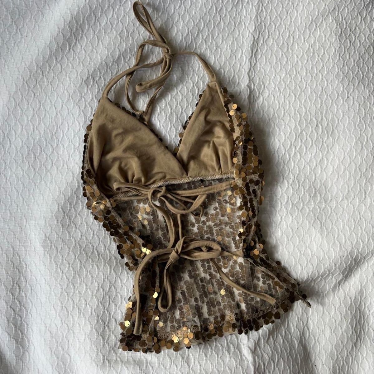 reworked y2k style sequin backless festival halter tank