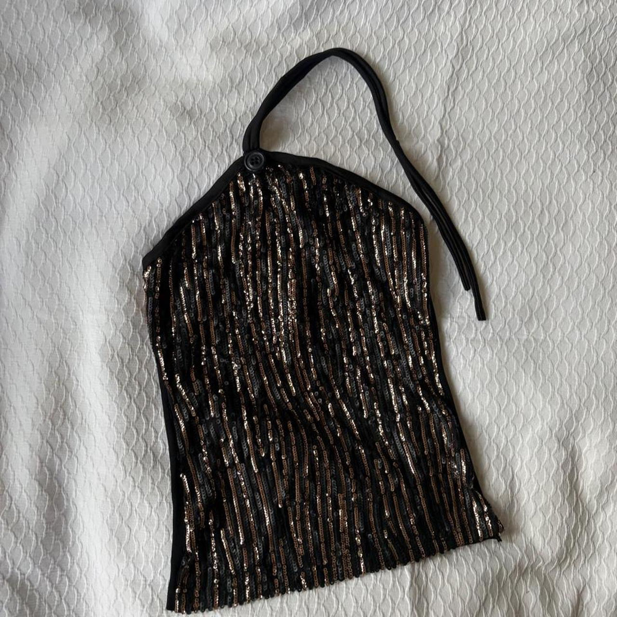 reworked y2k style sequin festival halter tank