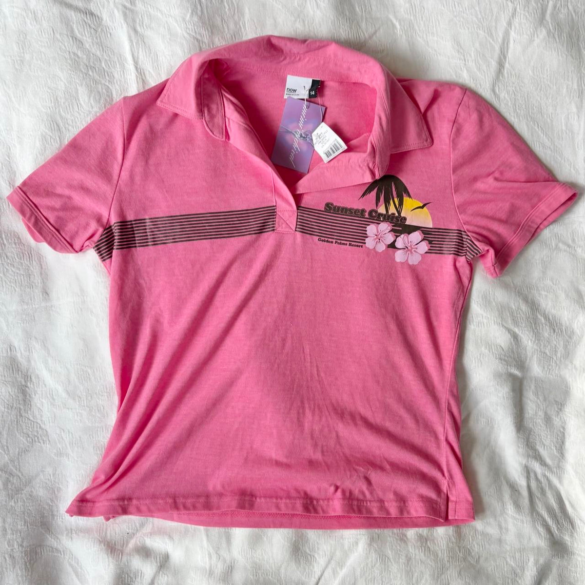 deadstock NWOT 2000s y2k pink graphic polo tee