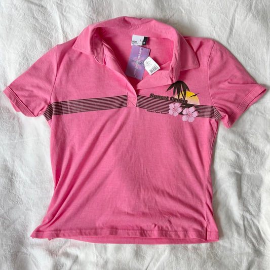 deadstock NWOT 2000s y2k pink graphic polo tee