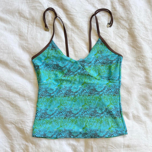 vintage 2000s y2k blue green graphic swim tank