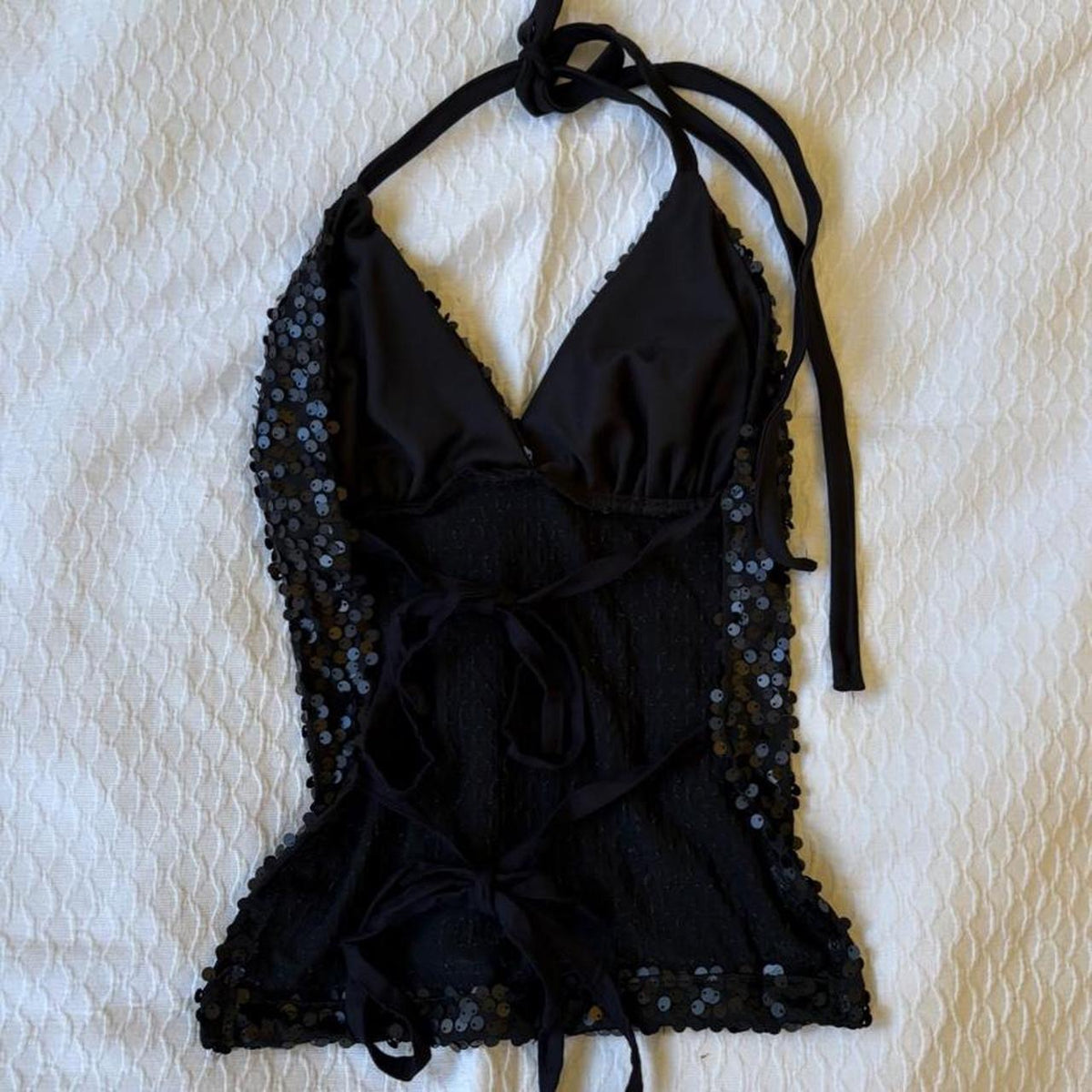 reworked y2k style sequin backless festival halter tank