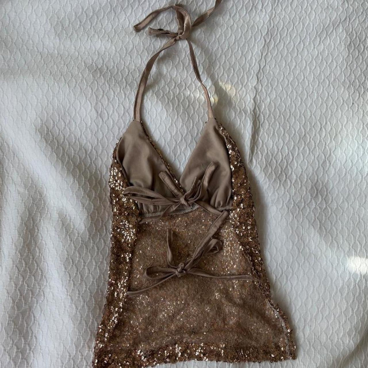 reworked y2k style sequin backless festival halter tank