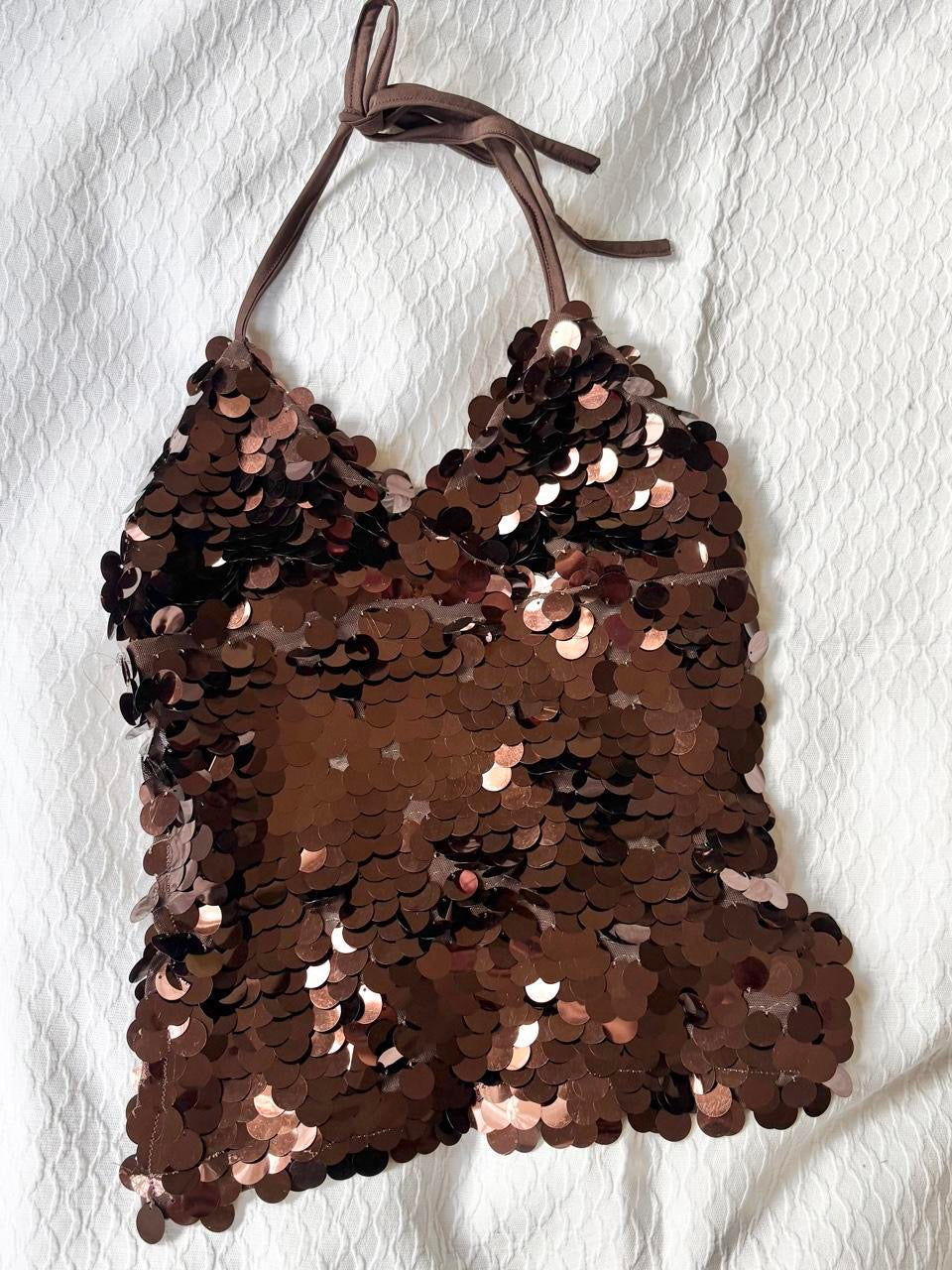reworked y2k style sequin backless festival halter tank fairycore
