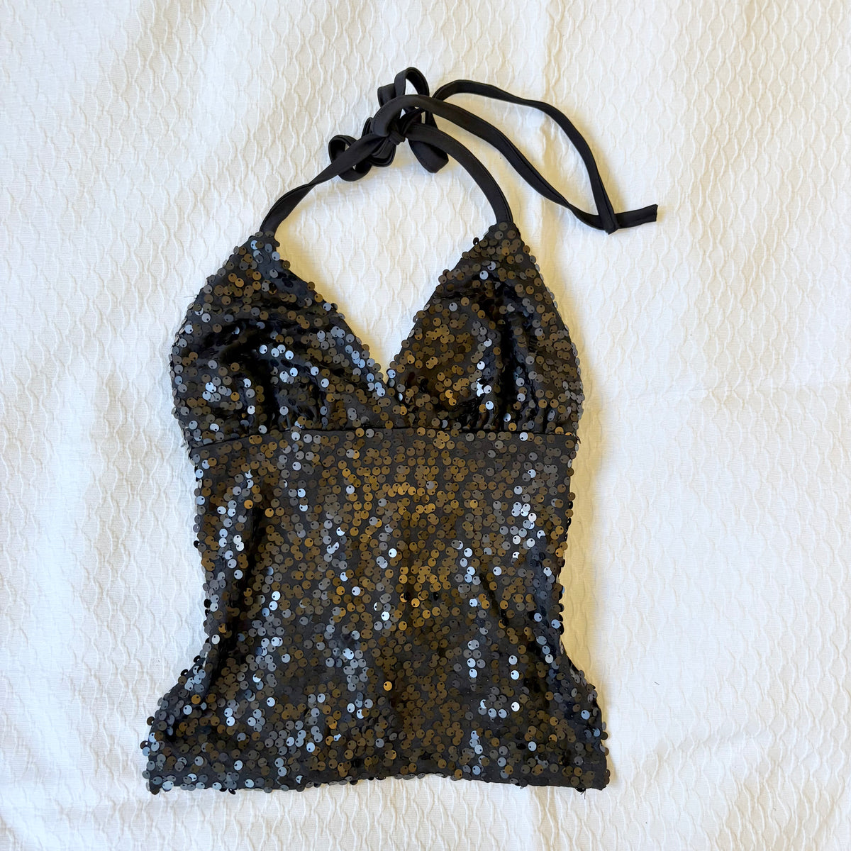 reworked y2k style sequin backless festival halter tank