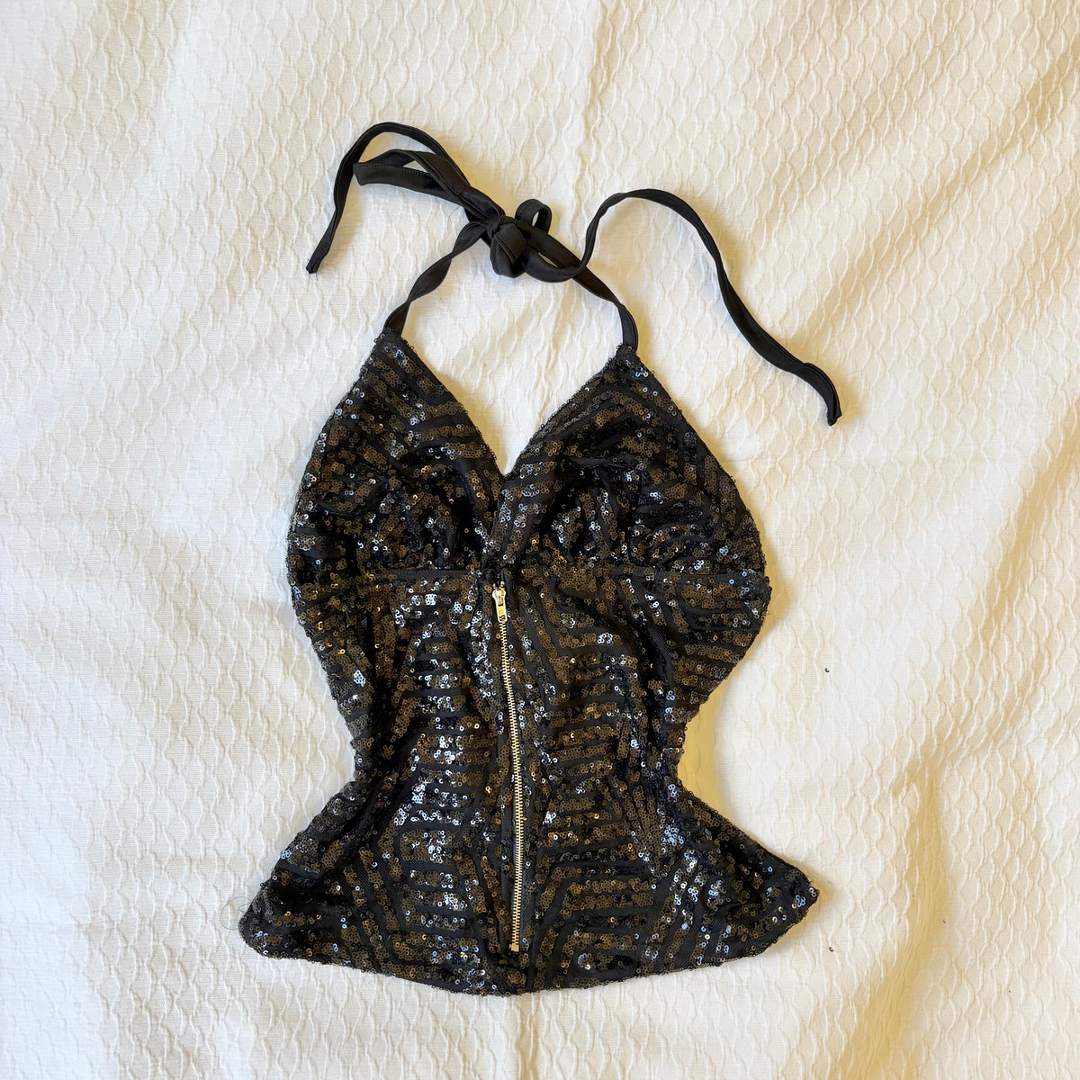 reworked y2k style sequin backless festival halter tank
