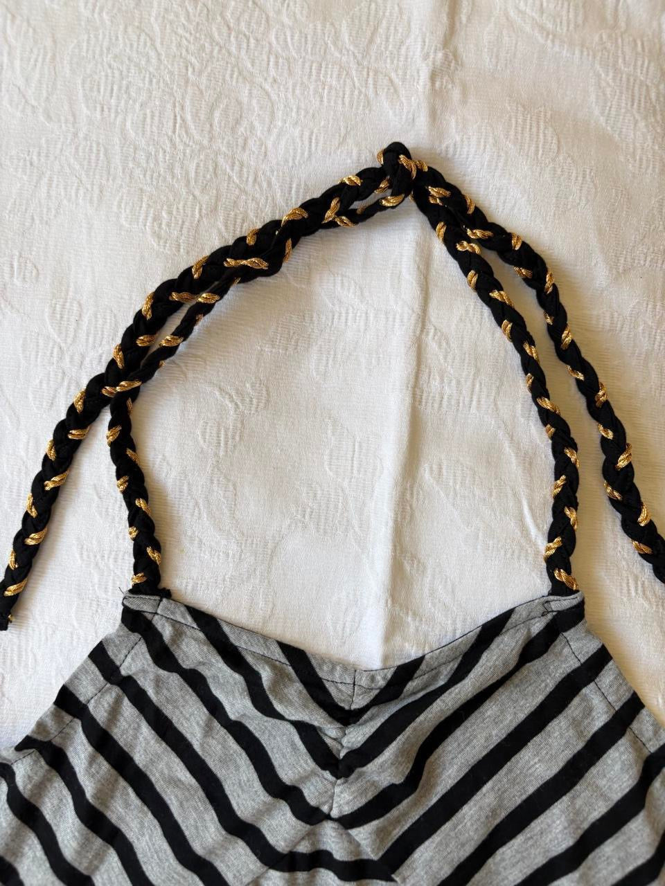 vintage 2000s y2k grey stripe halter neck