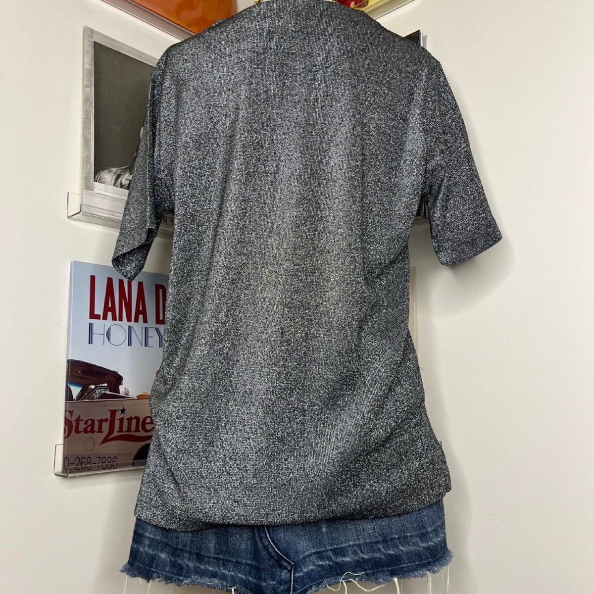 vintage 2000s y2k silver sparkle knit tee