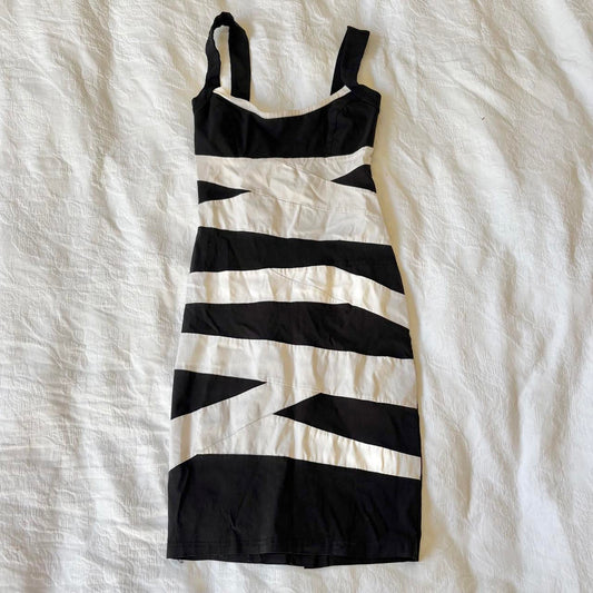 white black 2010s bandage style bodycon short dress