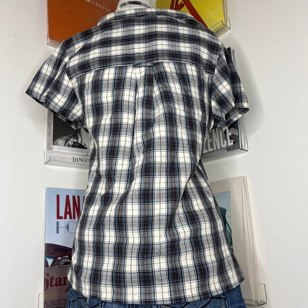 vintage handmade reworked plaid check collar shirt with neck tie