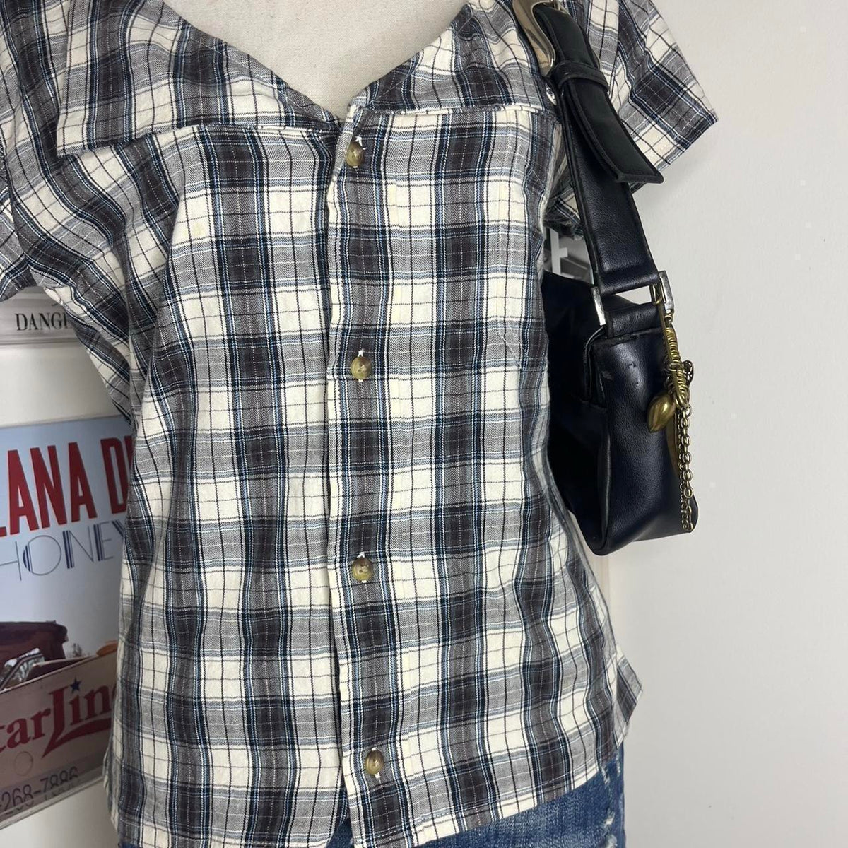vintage handmade reworked plaid check collar shirt with neck tie