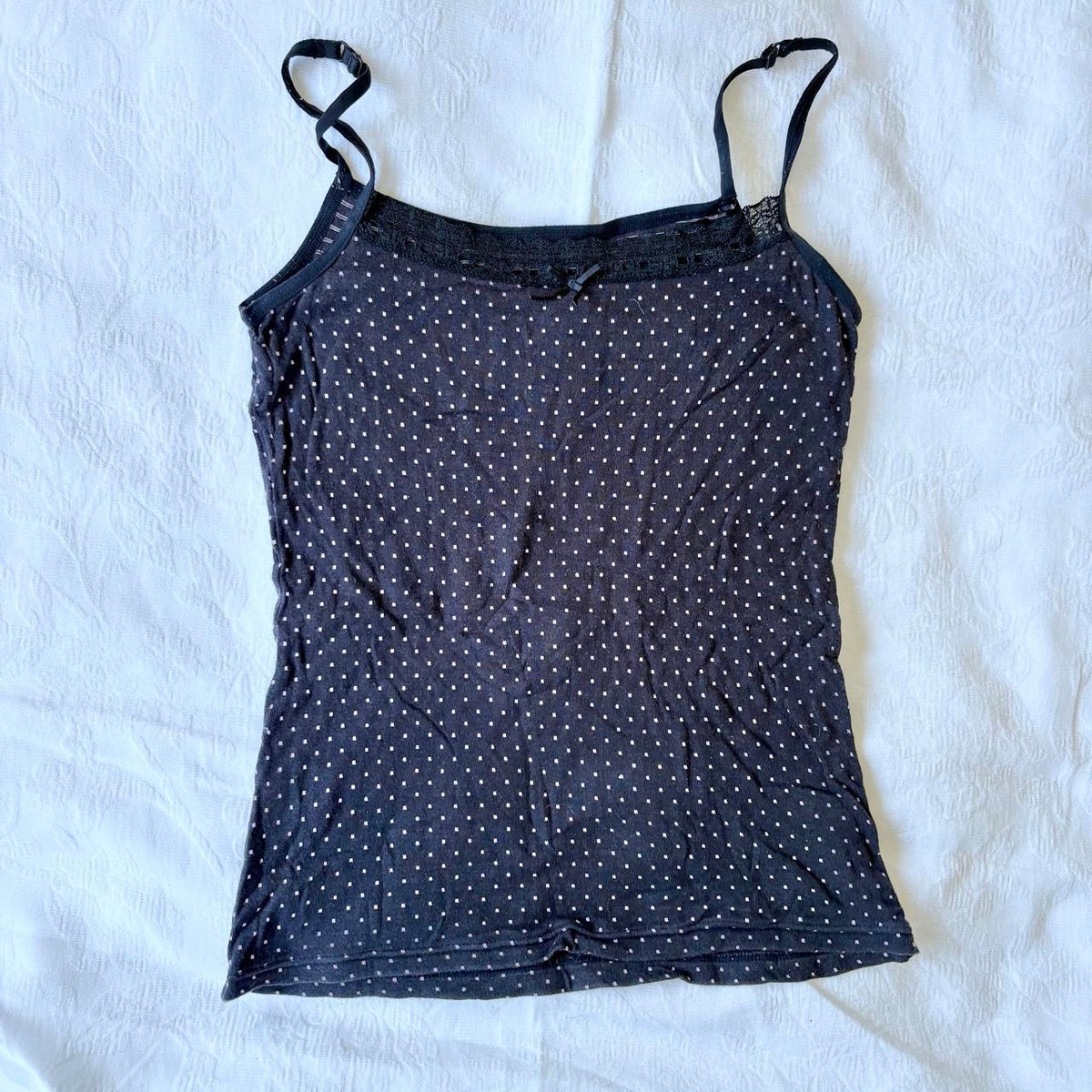 vintage 2000s y2k black pink polka dot cami