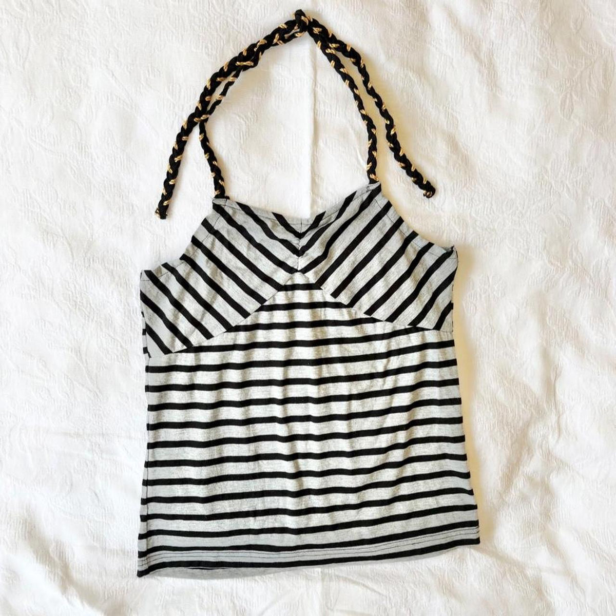 vintage 2000s y2k grey stripe halter neck
