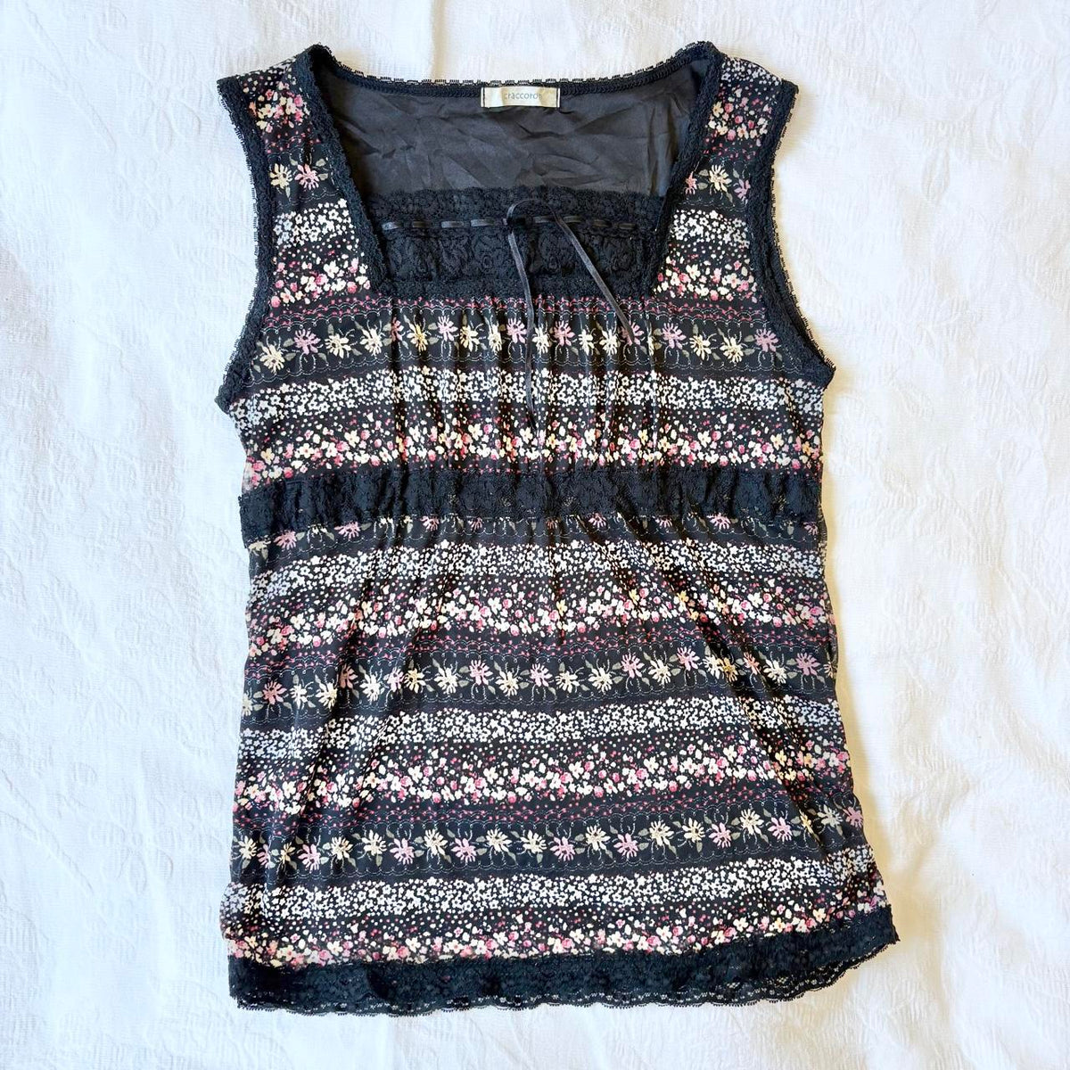 vintage 2000s y2k micromesh floral tank