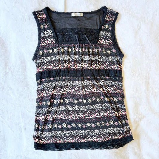 vintage 2000s y2k micromesh floral tank
