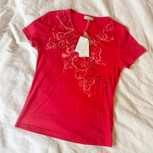 deadstock NWT 2000s y2k red graphic tee