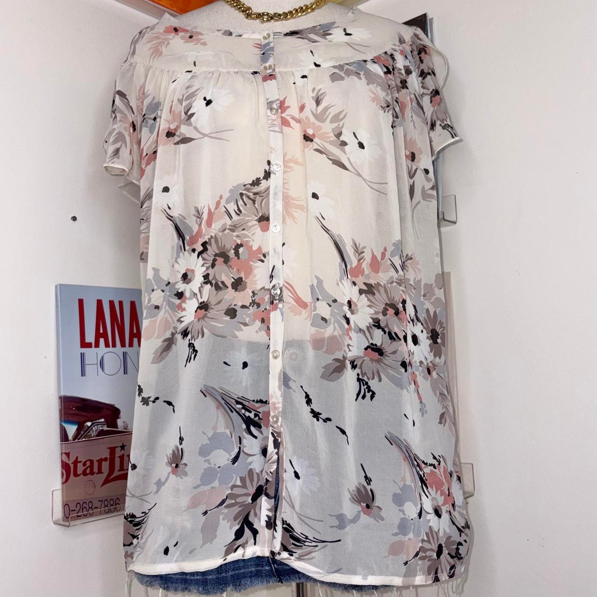 deadstock NWT 2000s era floral mesh blouse