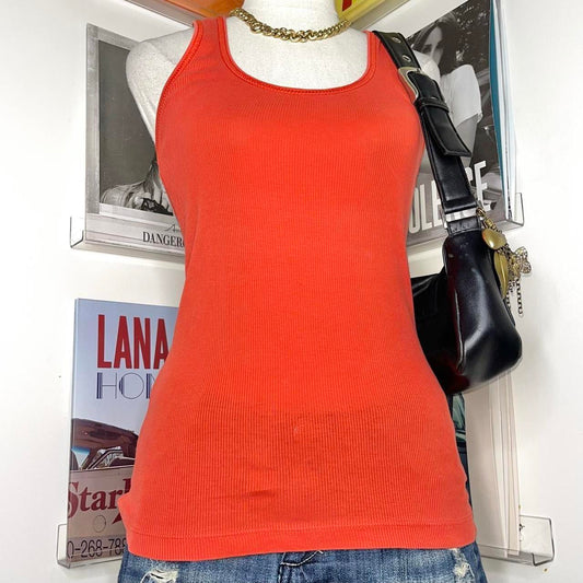 vintage 2000s y2k orange ribbed tank top
