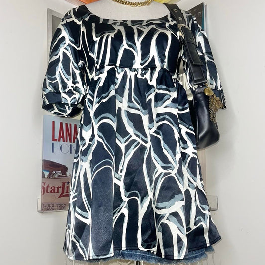 2000s y2k abstract print satin babydoll blouse