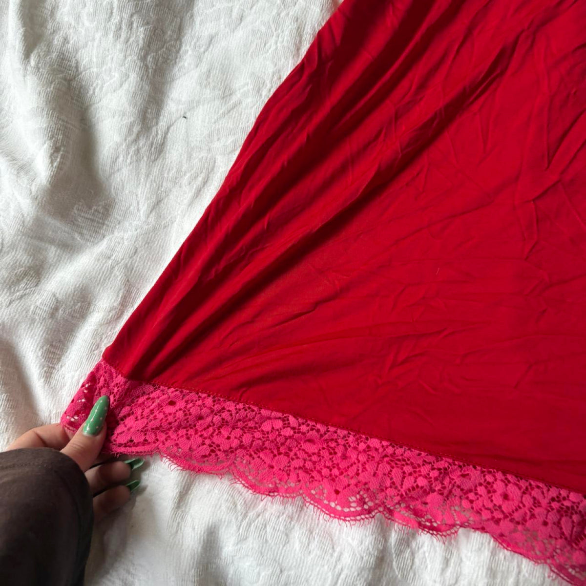 vintage 2000s y2k red pink slip lingerie dress