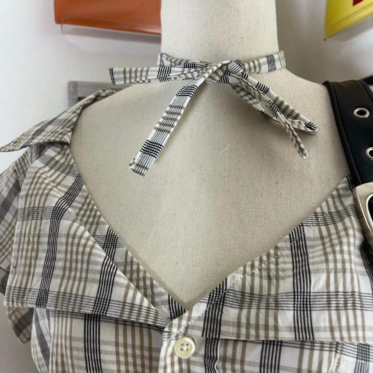 vintage handmade reworked plaid check collar shirt with neck tie