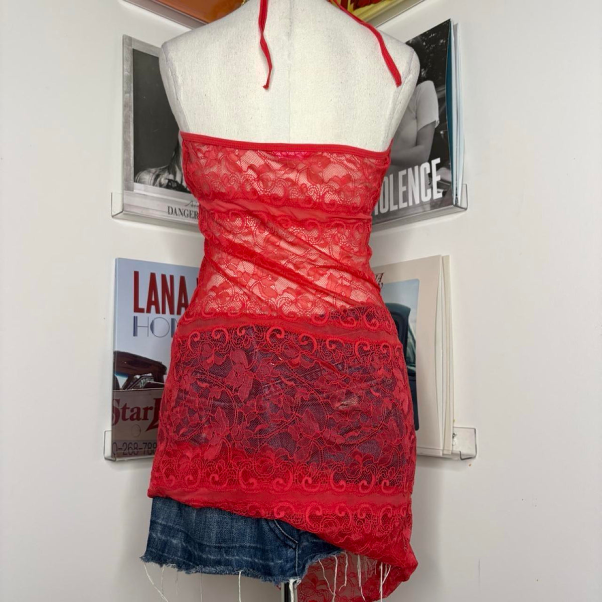 y2k style red lace lingerie halter short dress