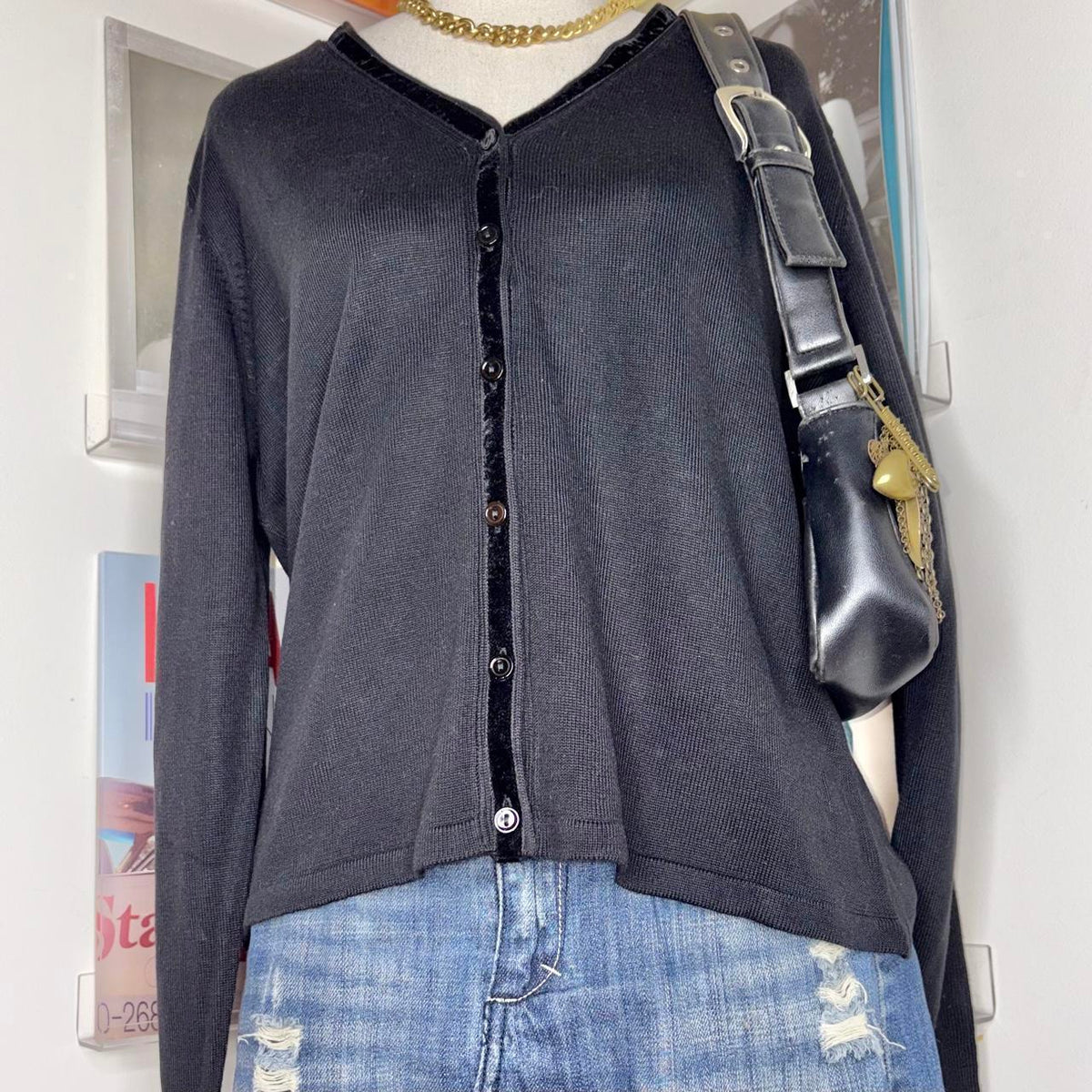 deadstock NWT 90s black button up long sleeve cardigan