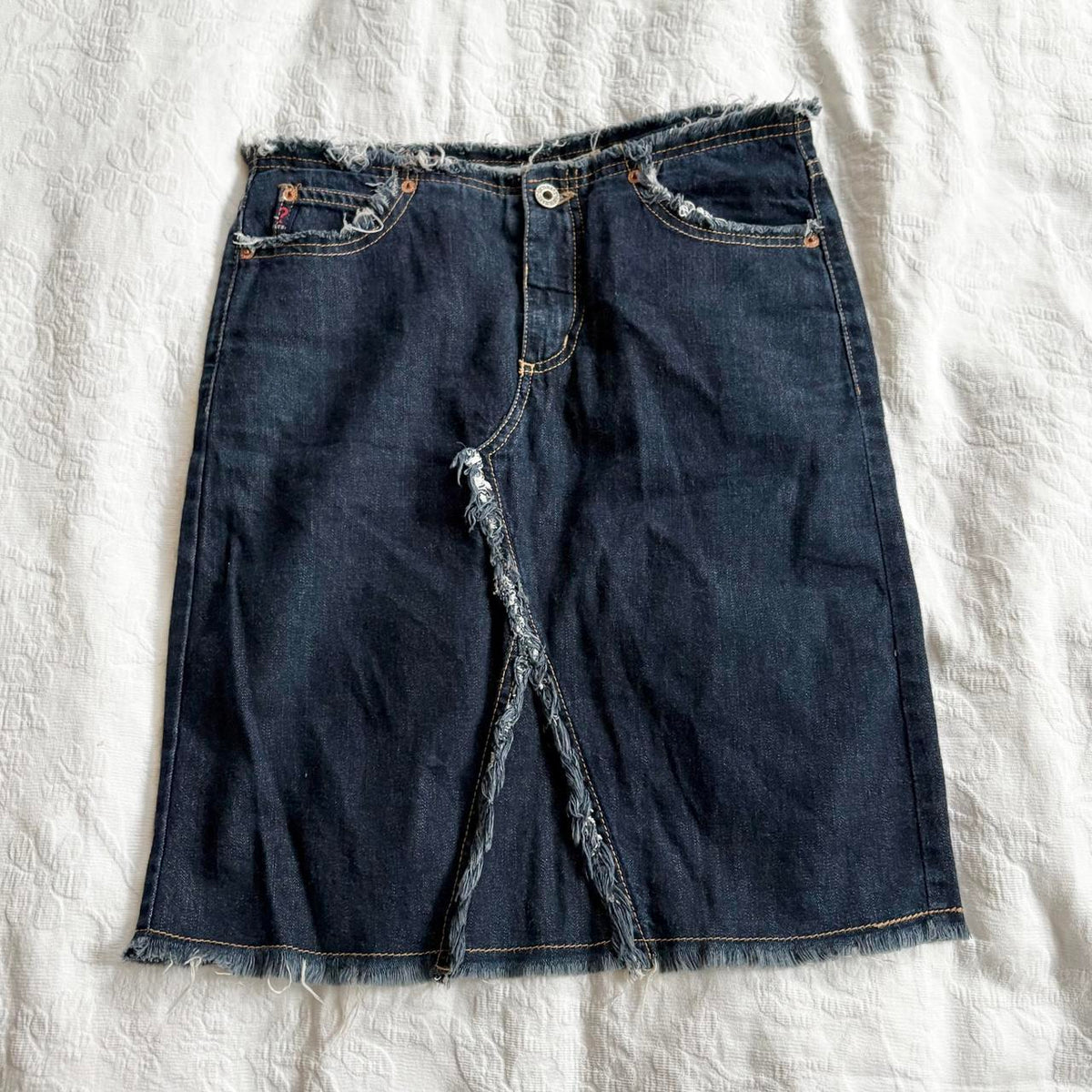 vintage 2000s y2k dark denim guess midi skirt