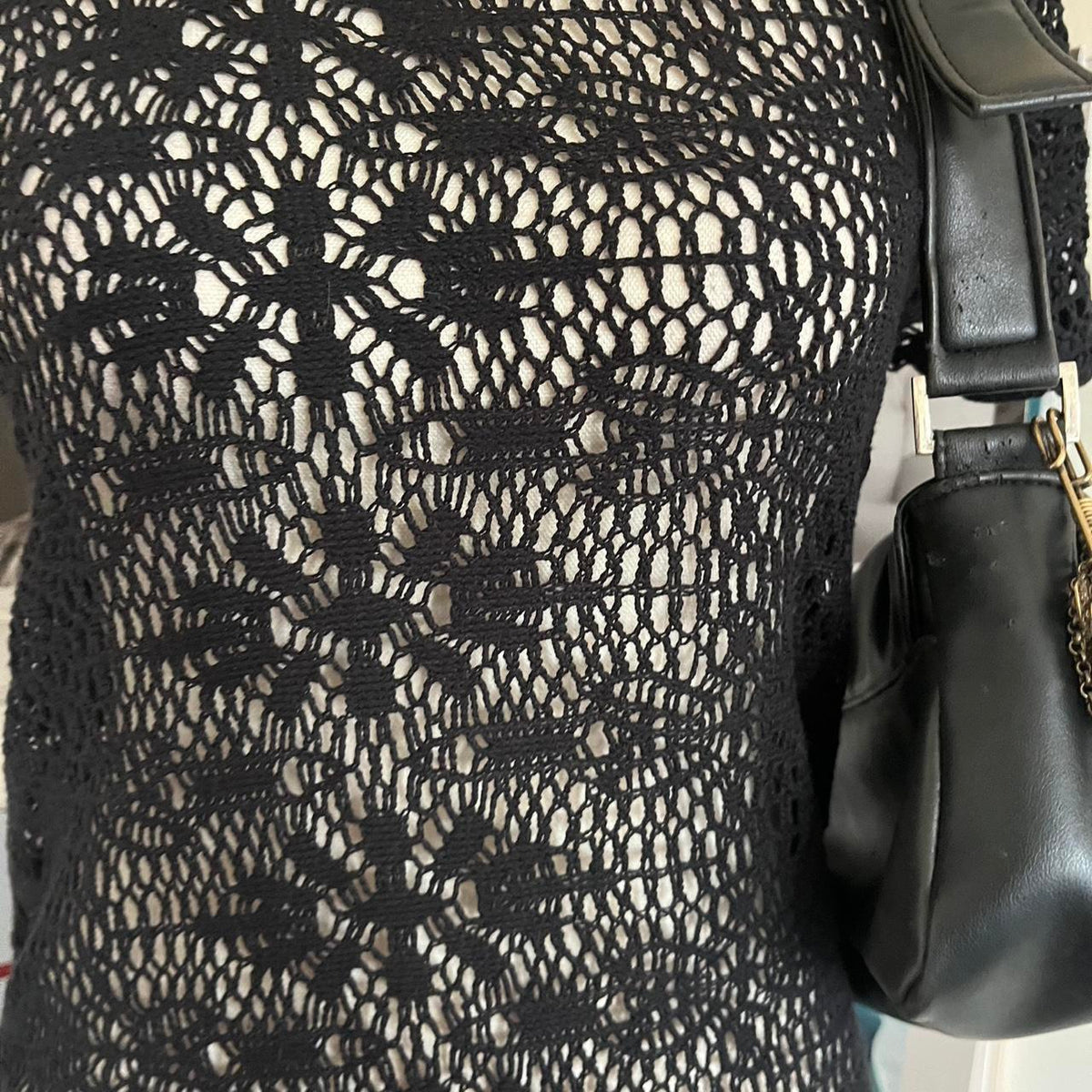 vintage black crochet mini dress