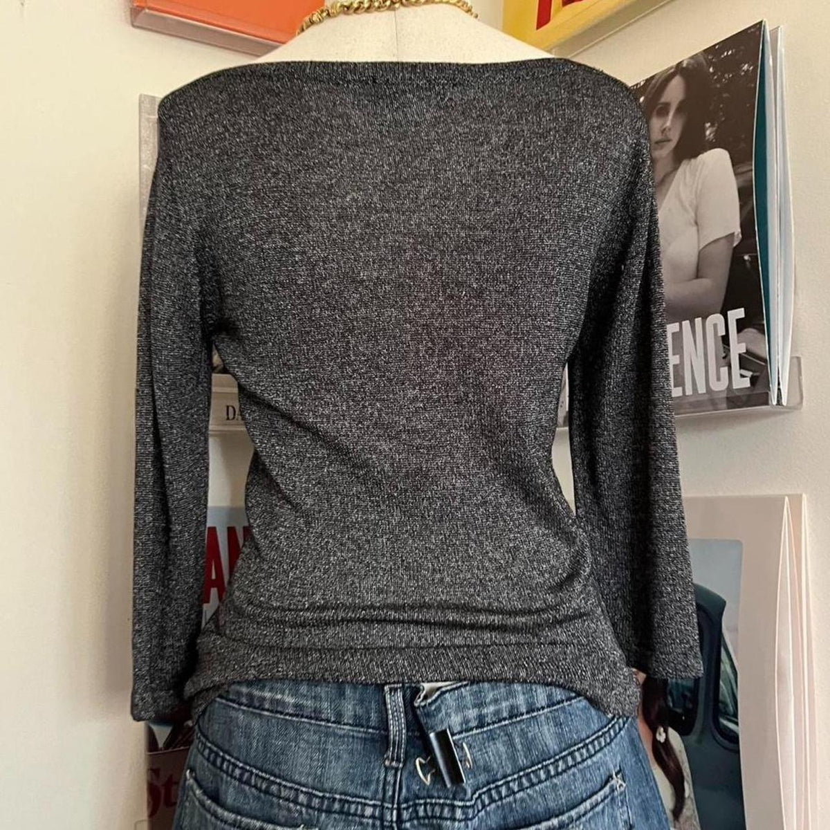 vintage 90s silver half sleeve knit sweater top