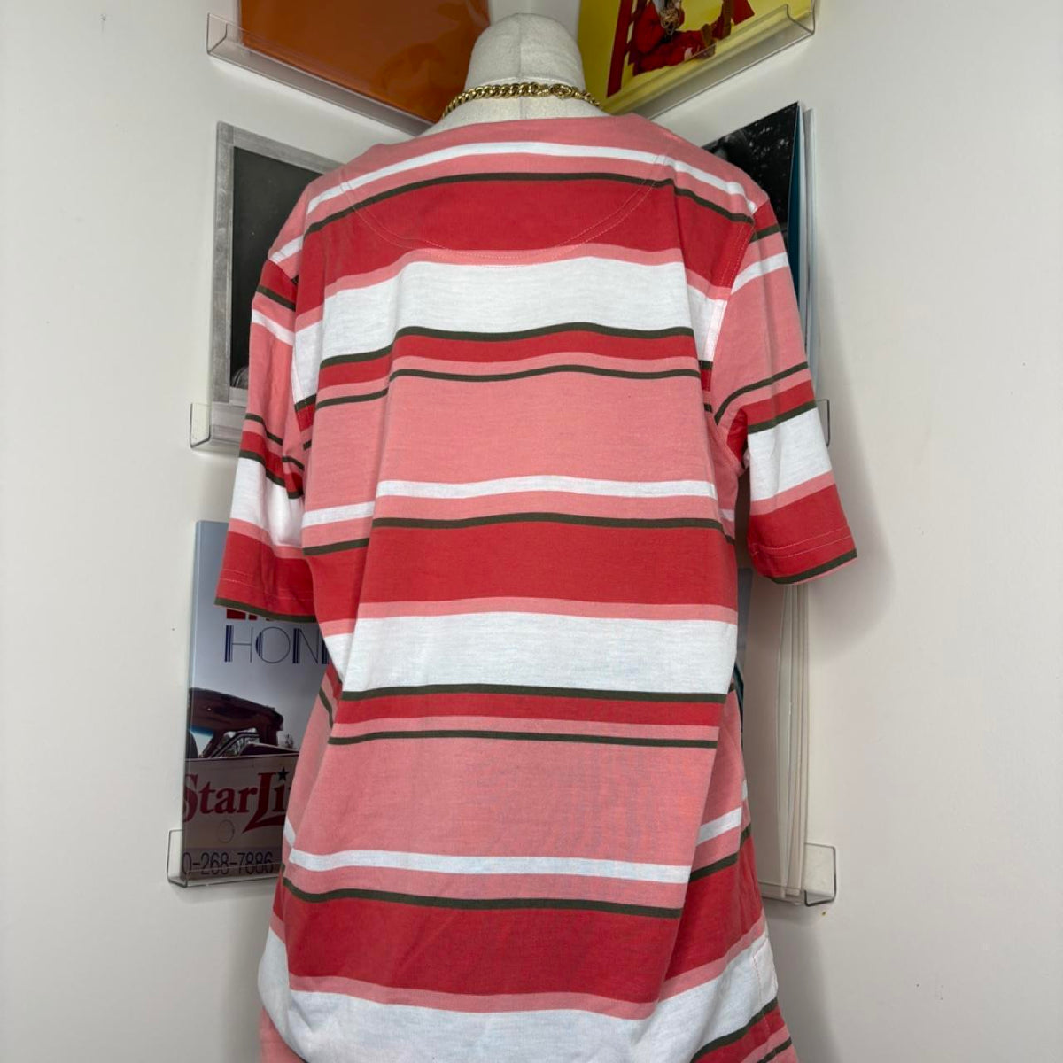 2000s y2k pink red stripe t-shirt