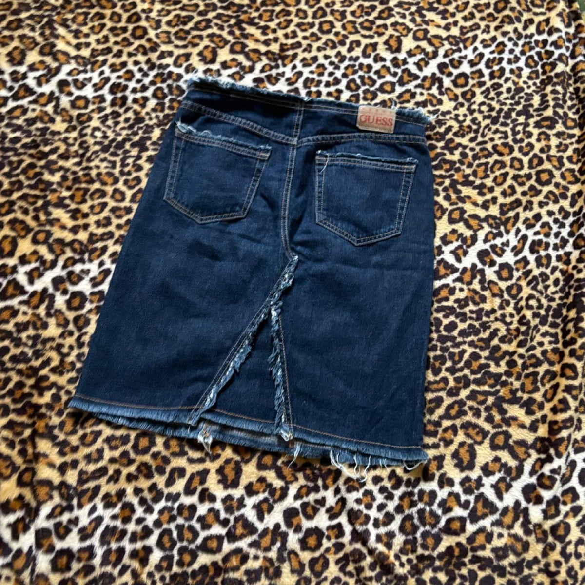 vintage 2000s y2k dark denim guess midi skirt